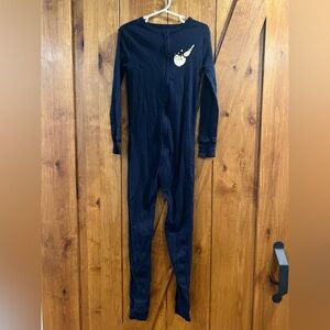 Navy blue Pajama Onesie with ramen Noodle Patch
